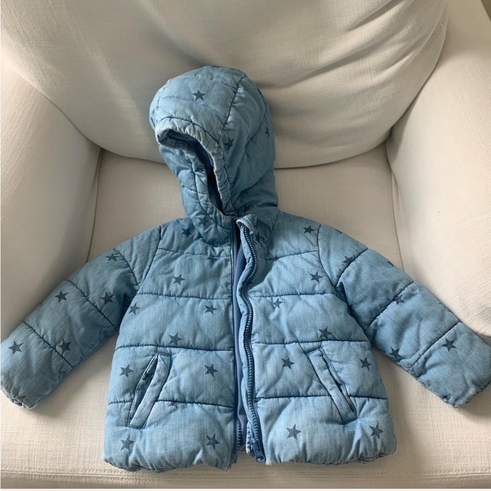 GAP Denim Light Blue Toddler Puffer Coat